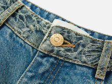 Sophisticated High-Waist Cotton Jacquard Jeans | Blue