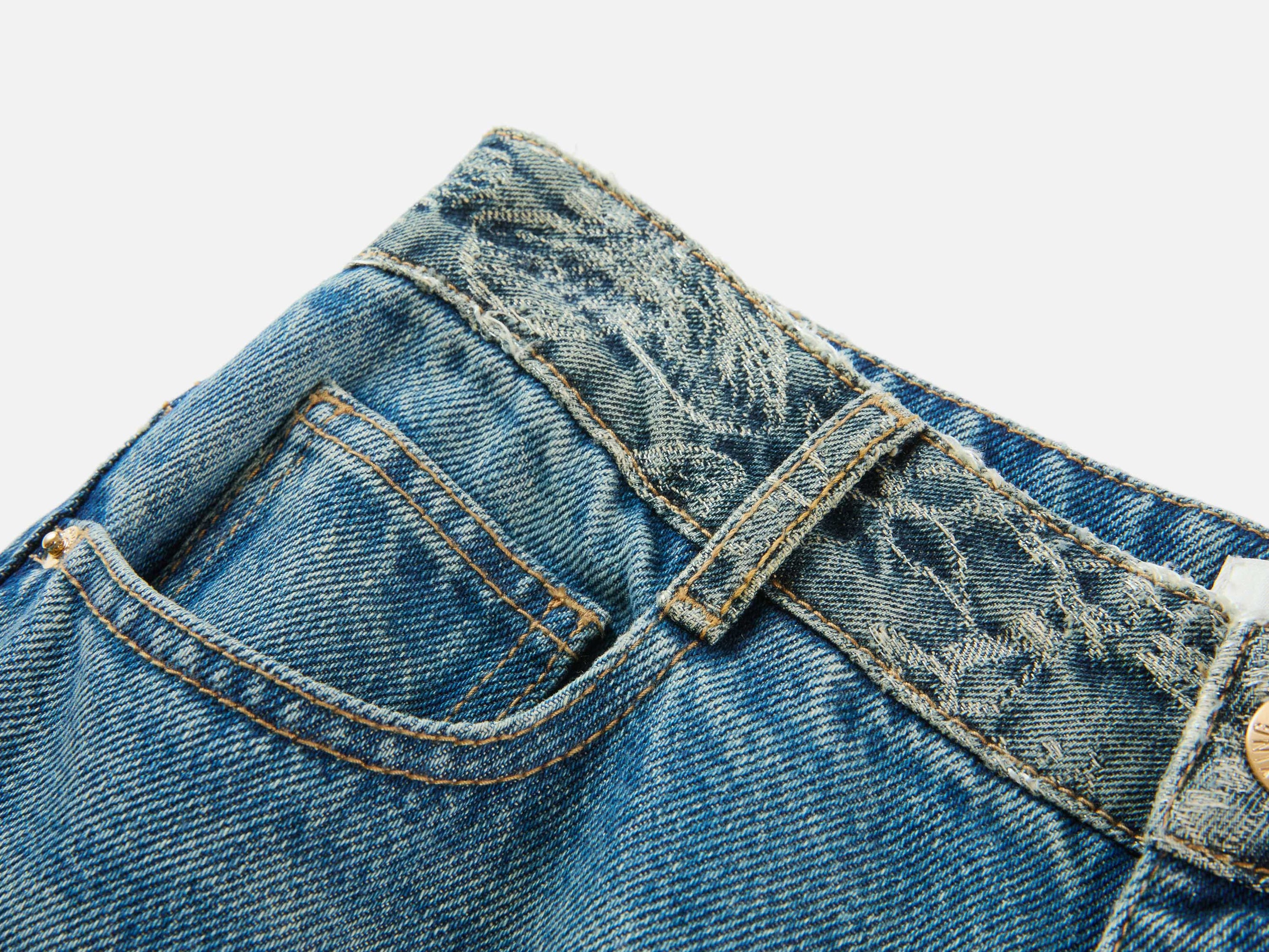 Sophisticated High-Waist Cotton Jacquard Jeans | Blue