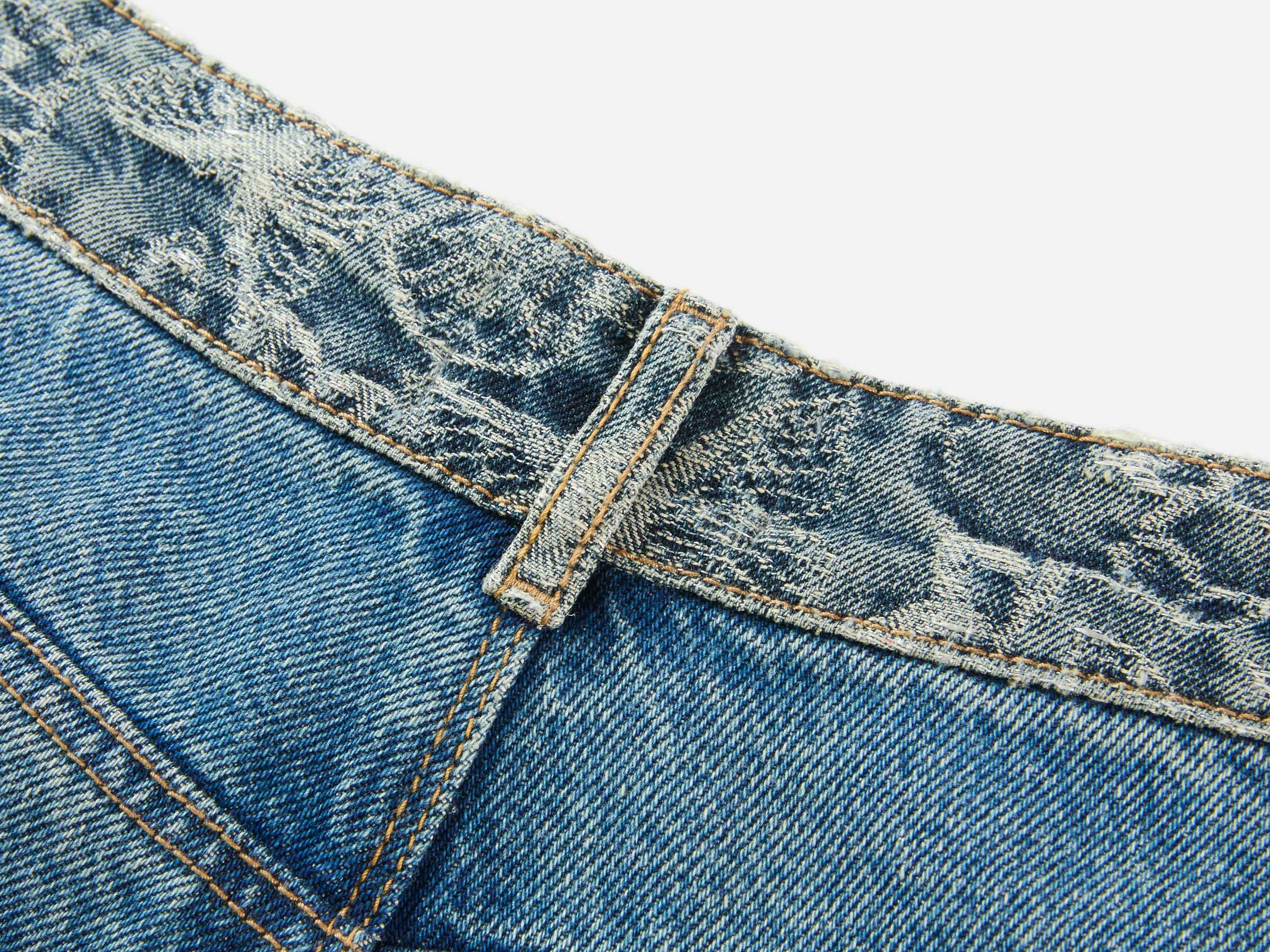 Sophisticated High-Waist Cotton Jacquard Jeans | Blue