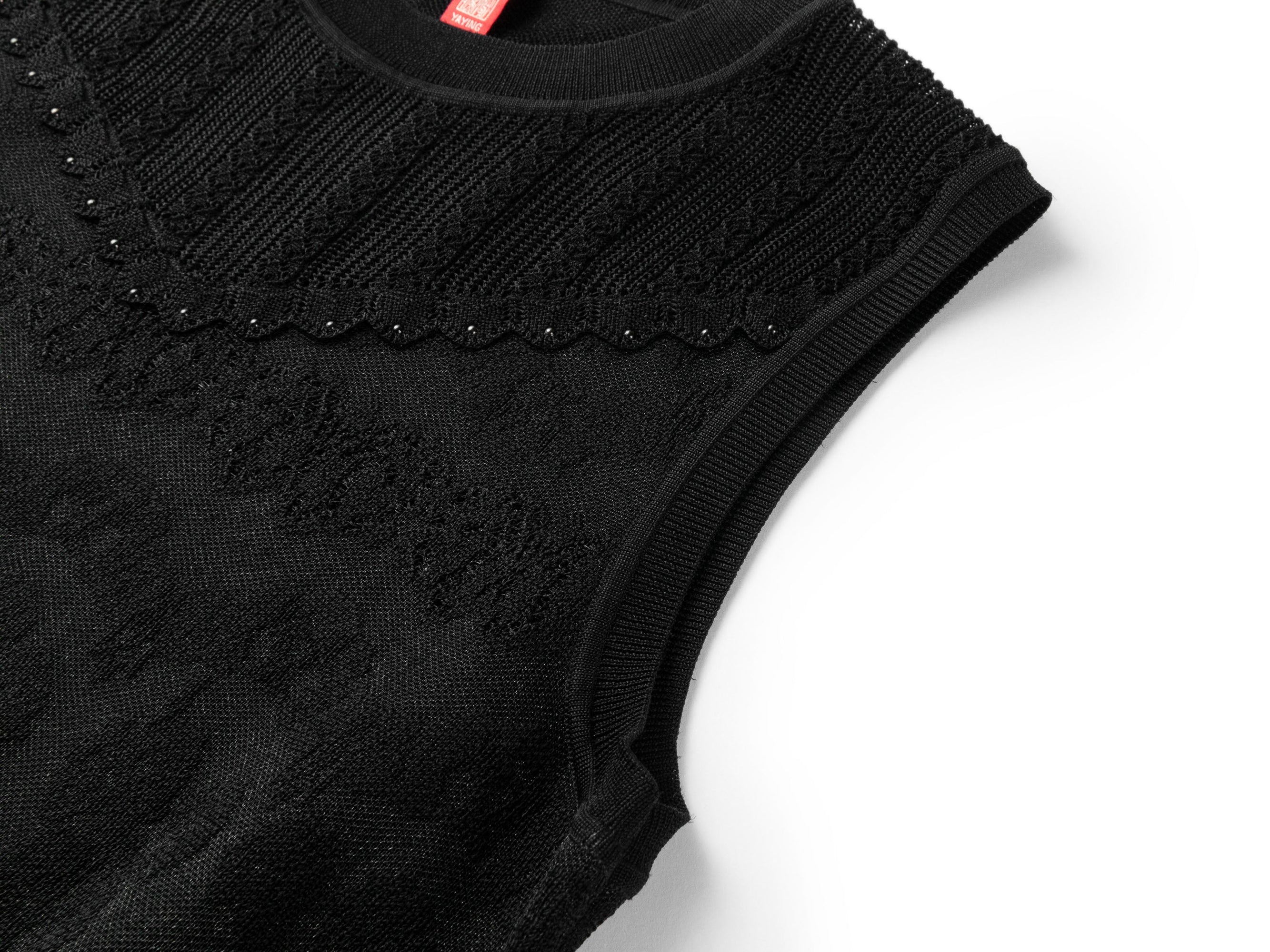 Acetate Sleeveless Round Neck Vest | Black