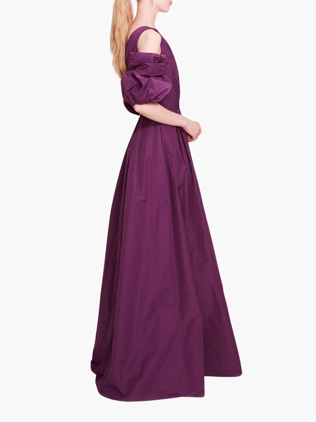 Taffeta Bubble Sleeve Gown | Eggplant