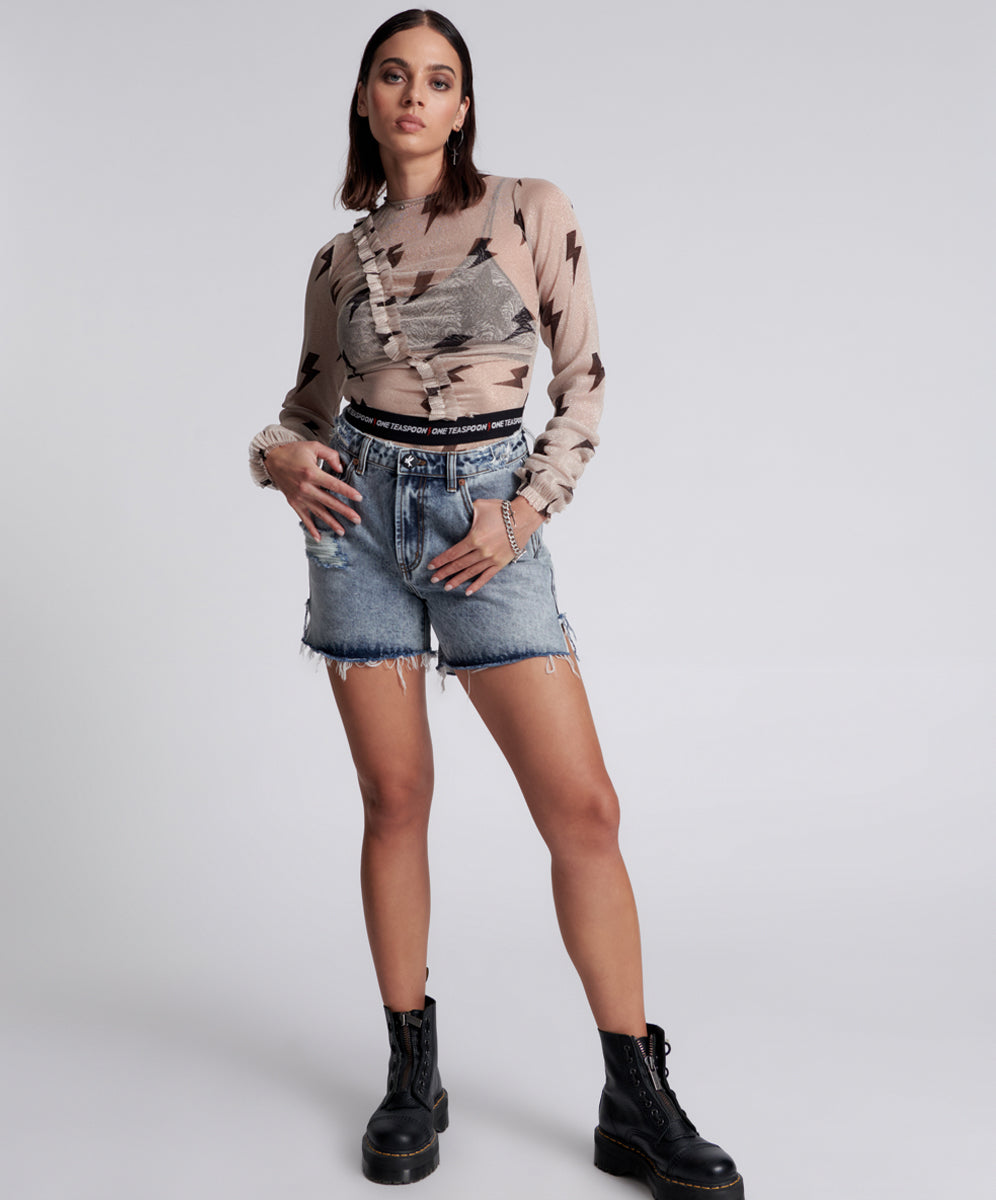 Legends High Waist Mom Fit Denim Shorts | Blue Blossom