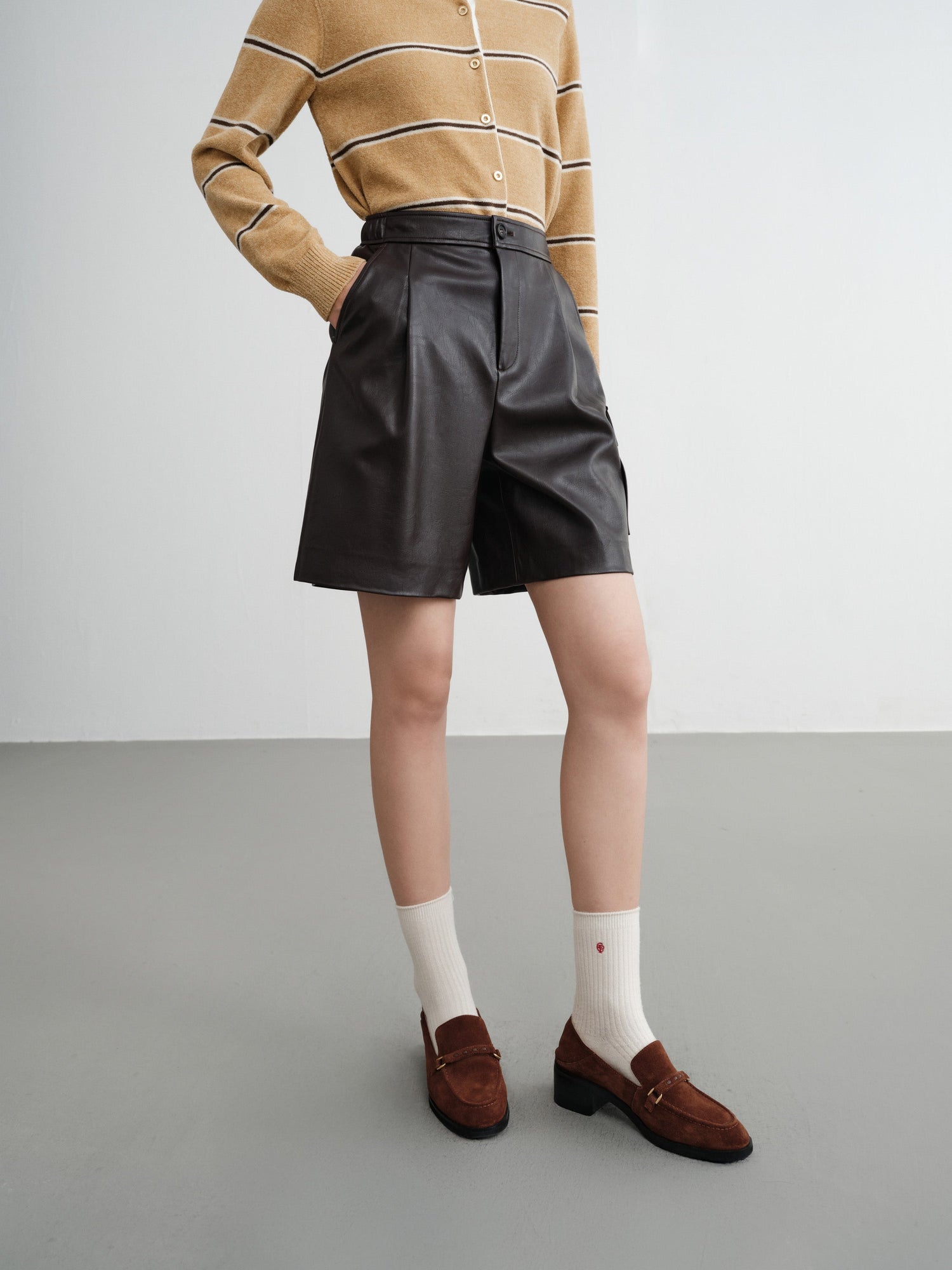 Fine Faux Leather Shorts | Brown