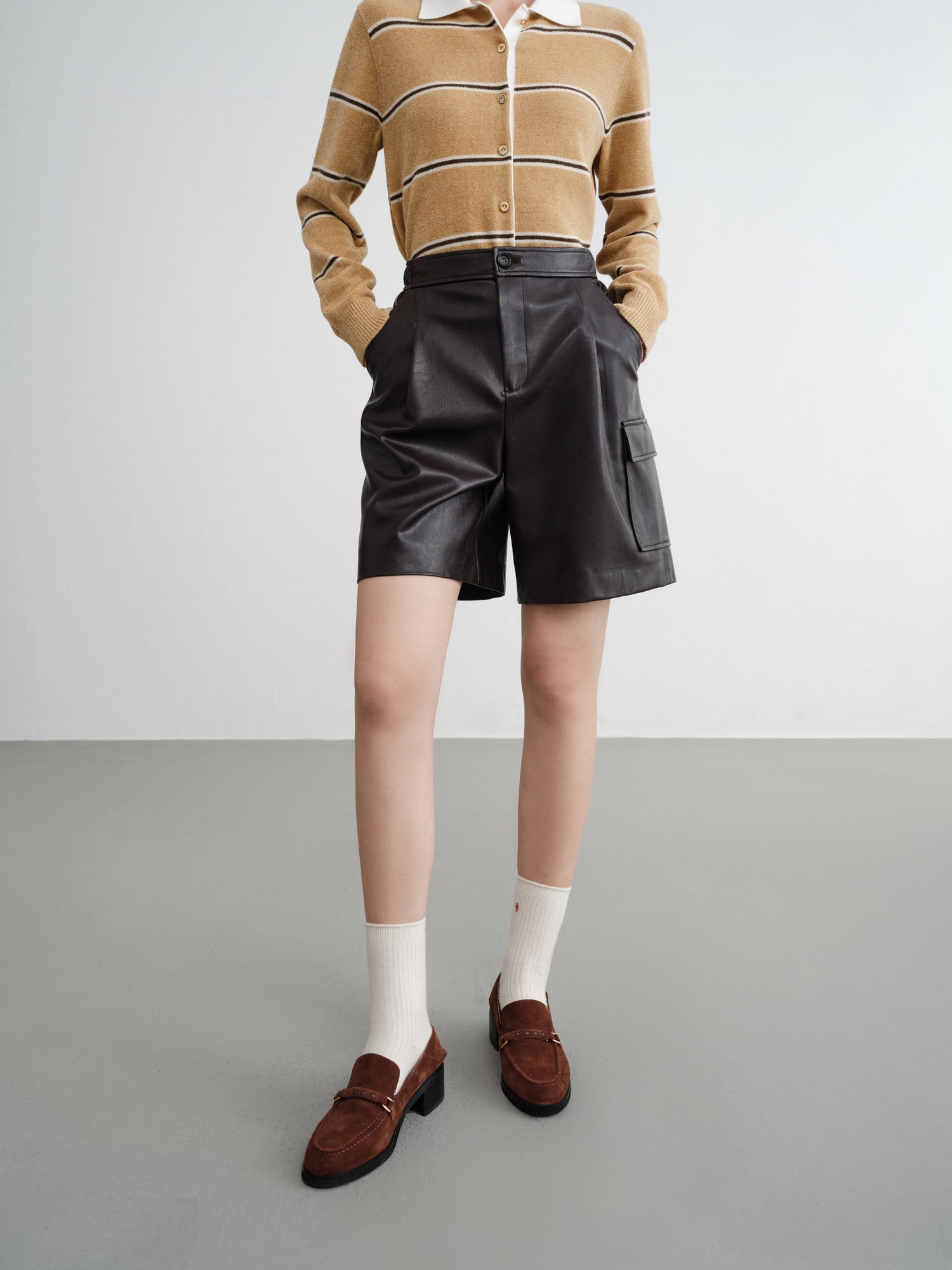 Fine Faux Leather Shorts | Brown