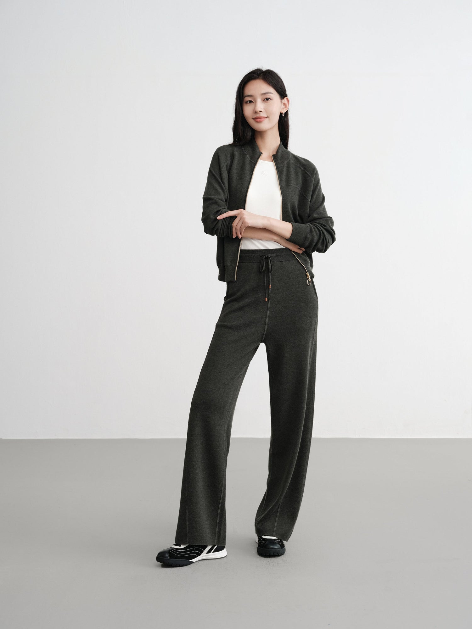 Worsted Wool Raglan Sleeve Straight Jacket | Green