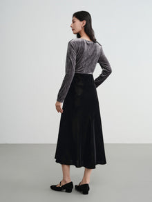 Mulberry Silk Velvet Fishtail Skirt | Black