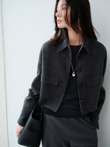 Premium Wool Lapel Collar Double-Faced Wool Shirt Jacket | Grey