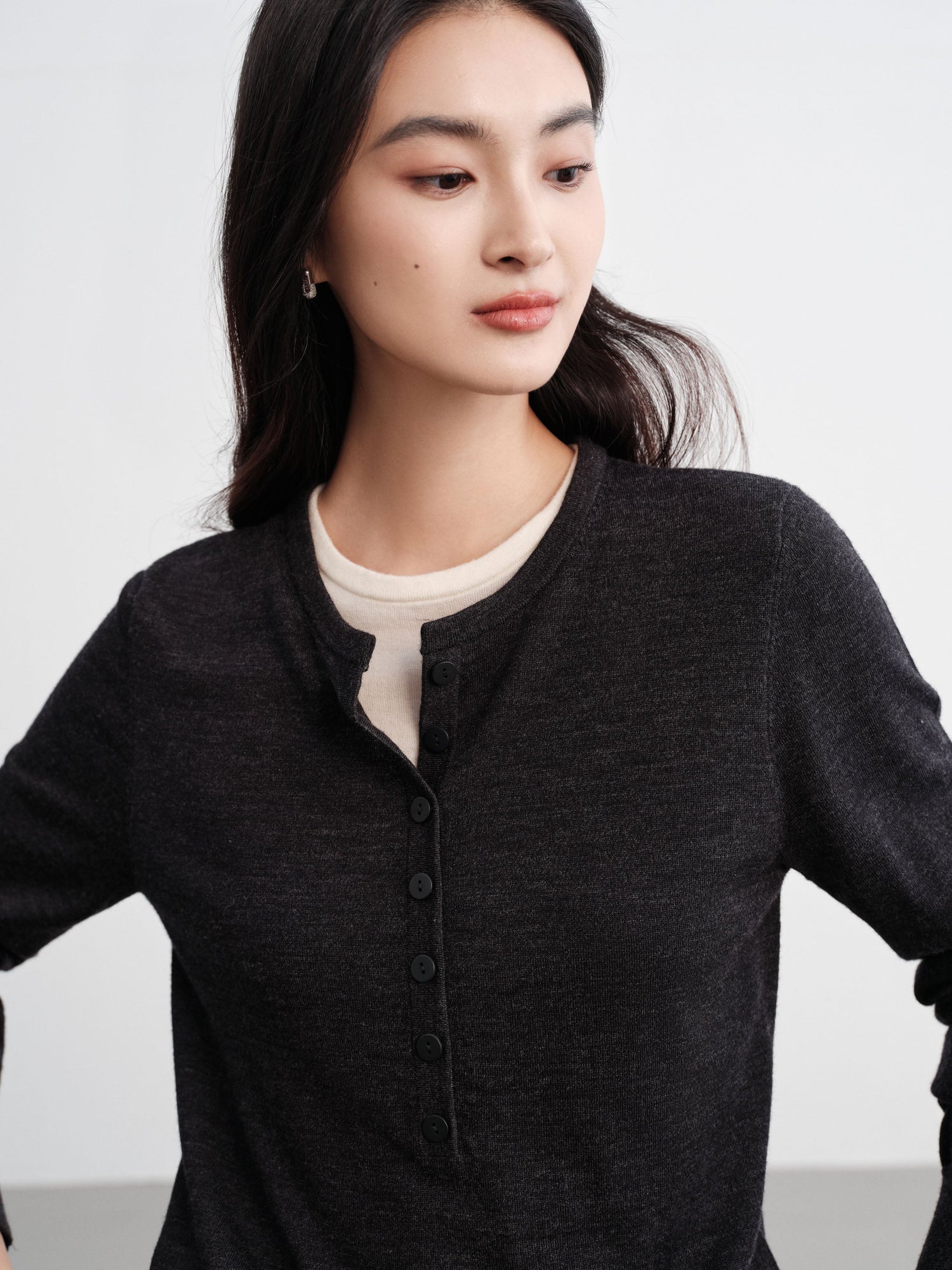 Layered Collar Two-Piece Wool Top | Grey