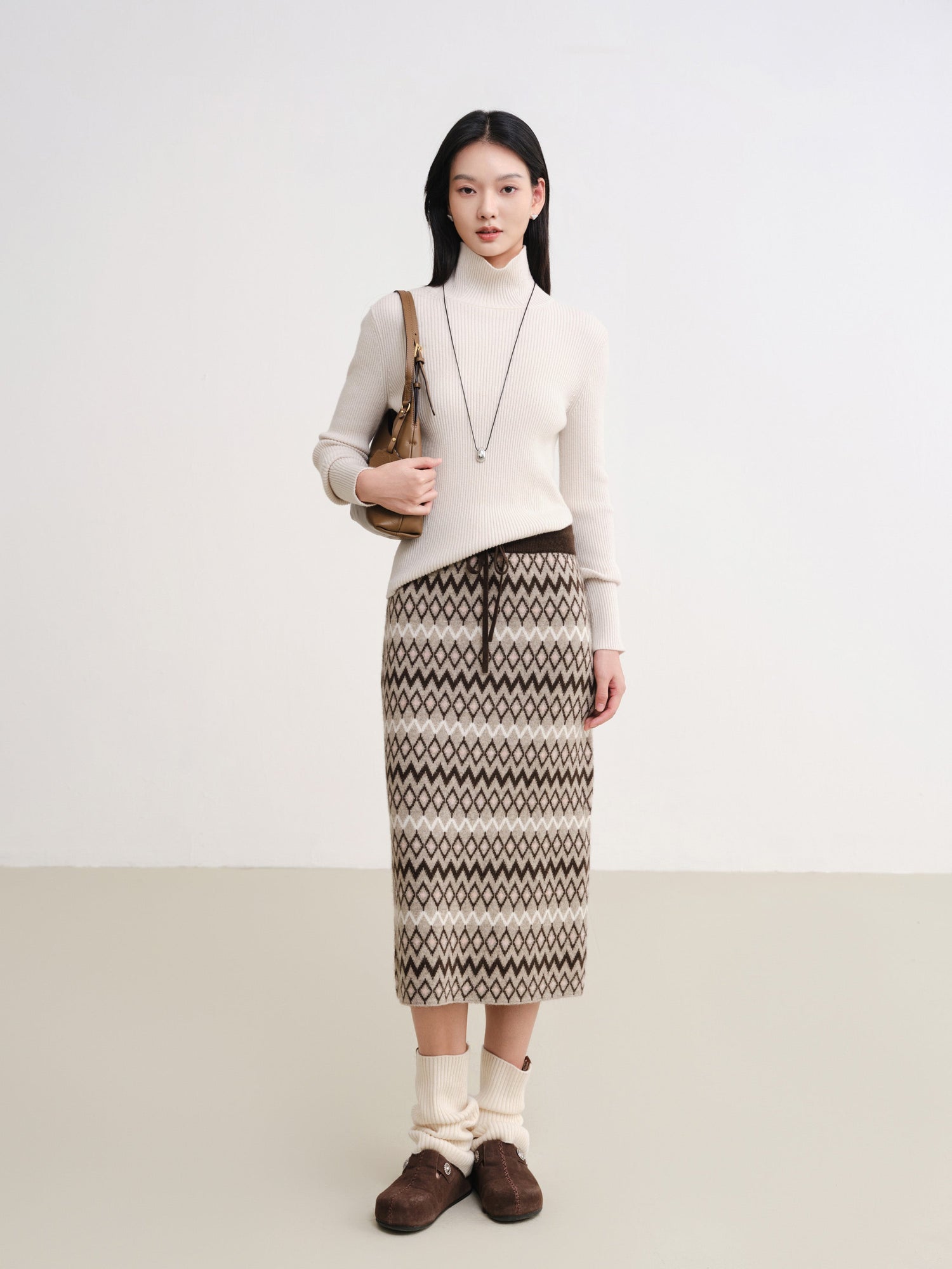 Jacquard Straight-Leg Skirt | Brown