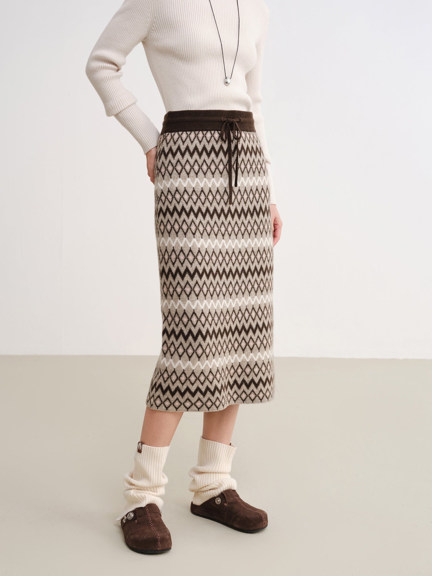 Jacquard Straight-Leg Skirt | Brown