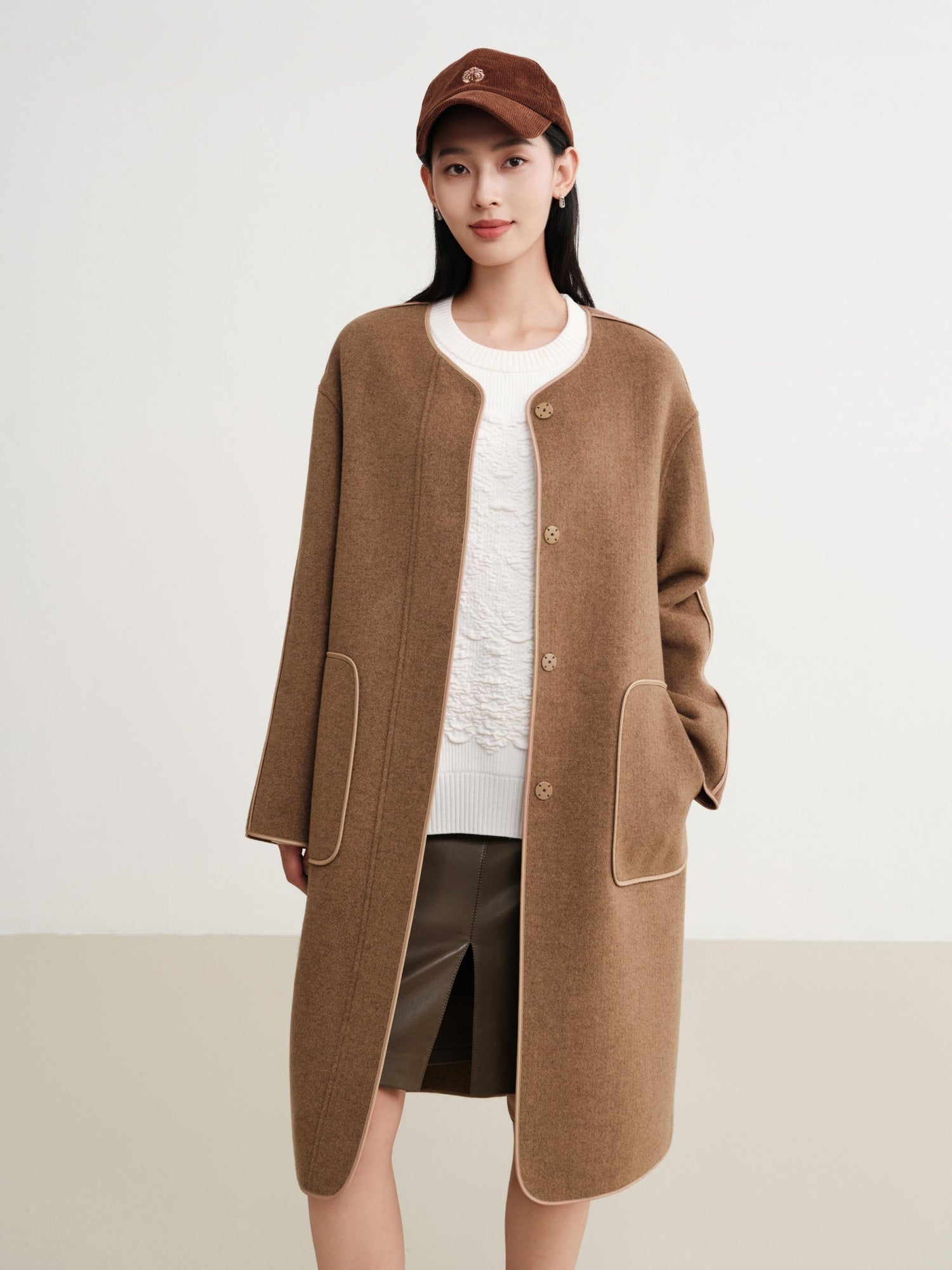Wool Mid-Length Coat Jacket | Camel