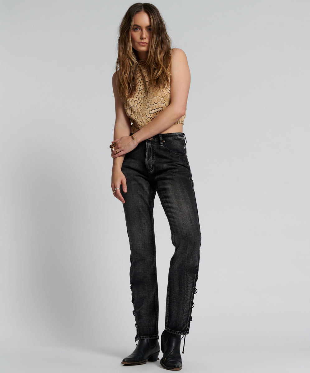 Awesome Baggies High Waist Straight Leg Denim Jeans | Faded Black