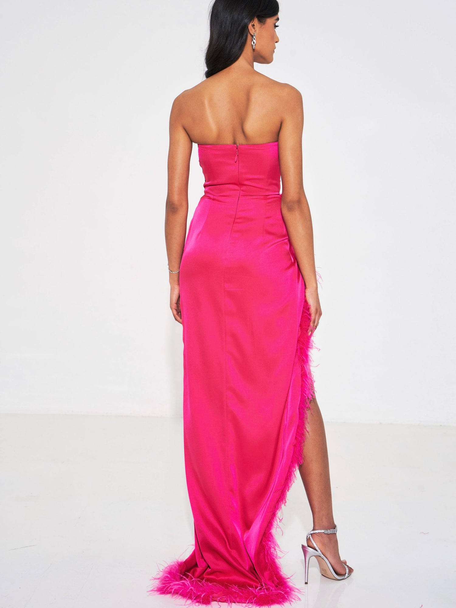 Perrin Feather Dress High Slit Gown | Fuchsia Pink