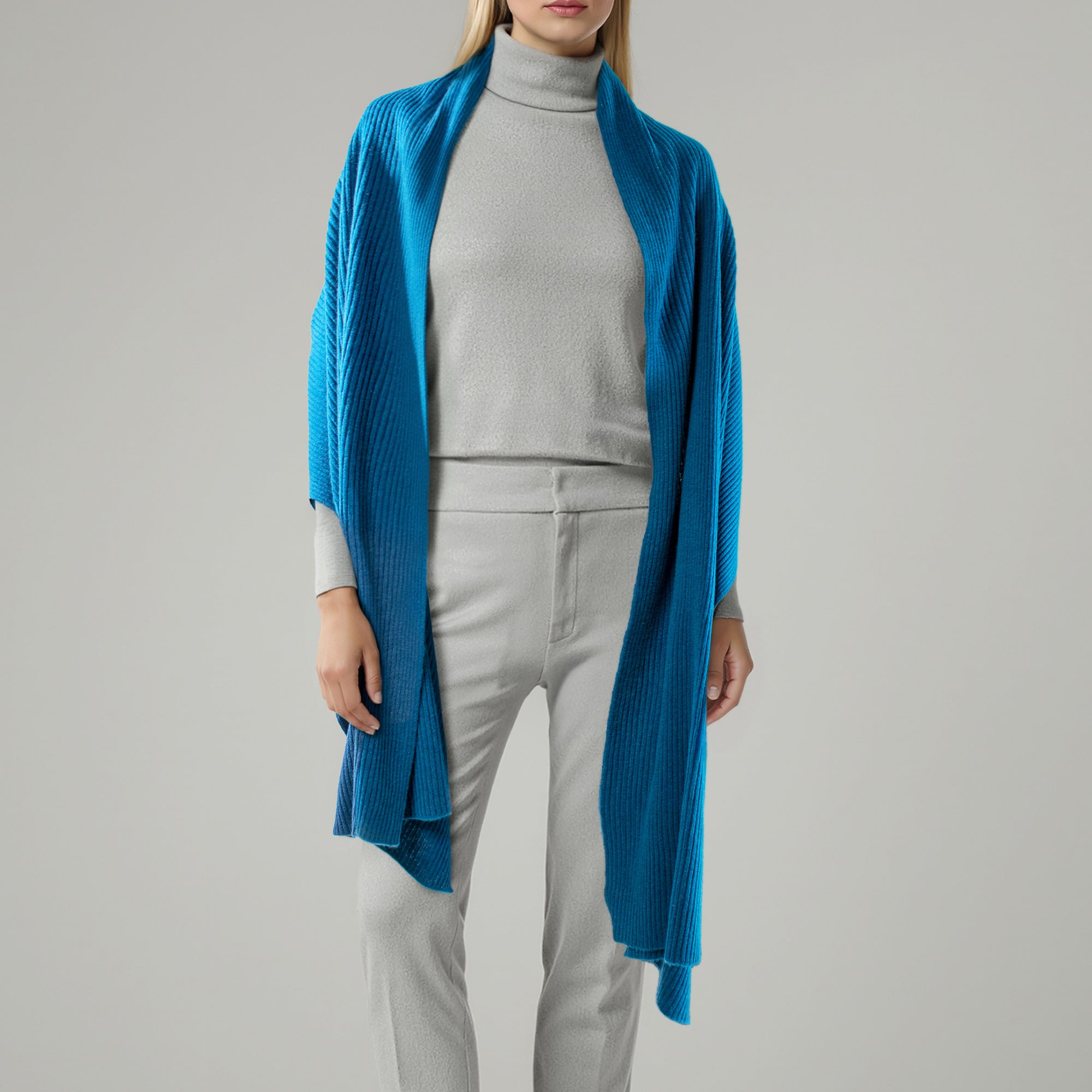Unisex | Cashmere Ribbed Wrap | Balsam Blue