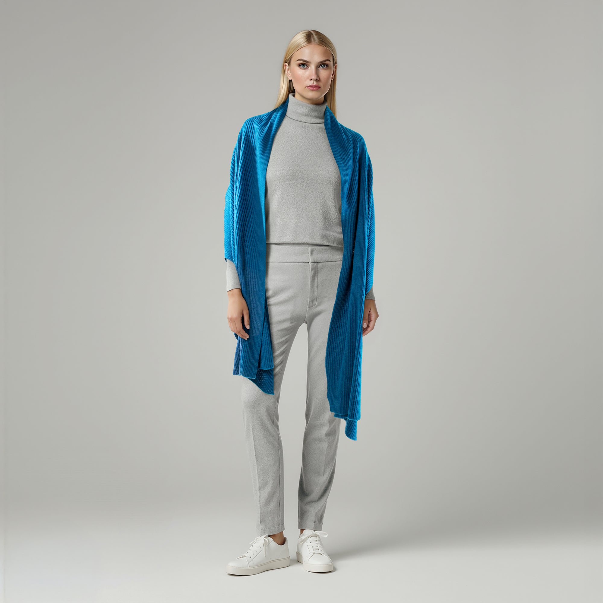 Unisex | Cashmere Ribbed Wrap | Balsam Blue