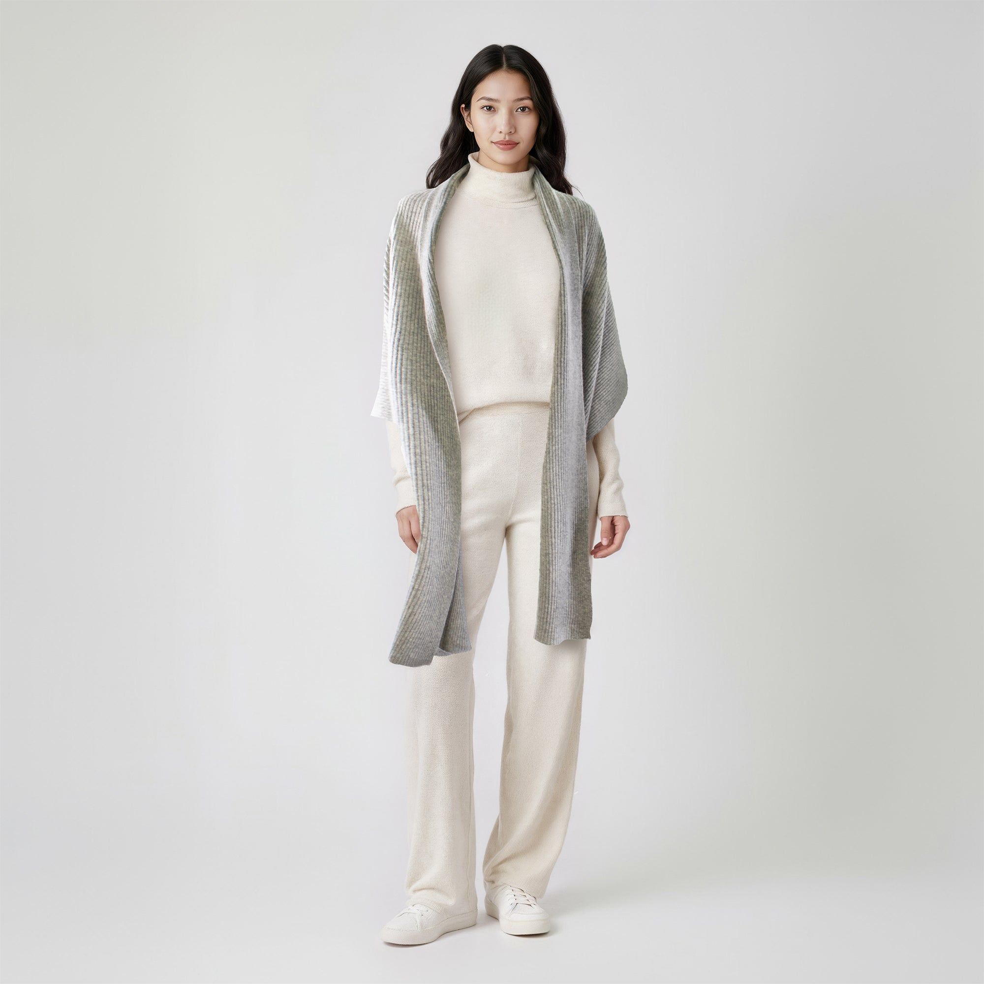 Unisex | Cashmere Ribbed Wrap | Light Grey