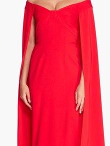 Off Shoulder Caped Column Gown | Red