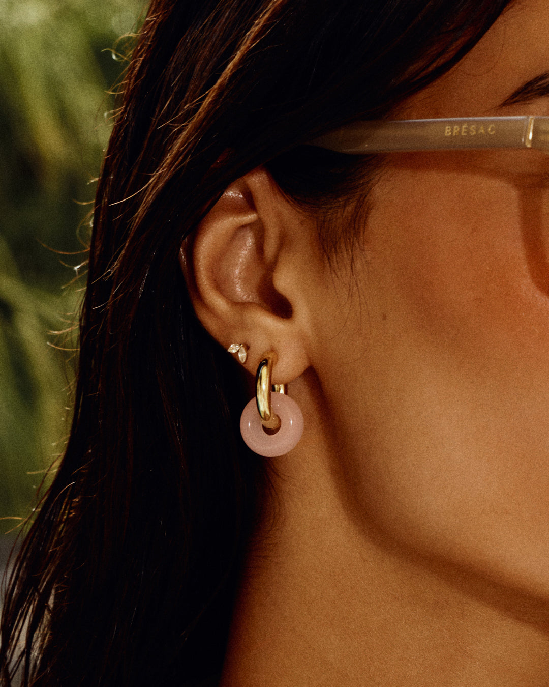 The Rio Washer Hoops | Rose Quartz | Gold