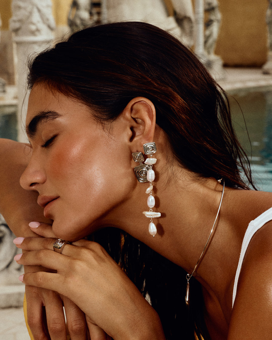 The Seychelles Pearl Drop Studs | Freshwater Pearls | Silver