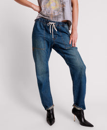 Shabbies Drawstring Boyfriend Jeans | Gritty Blue