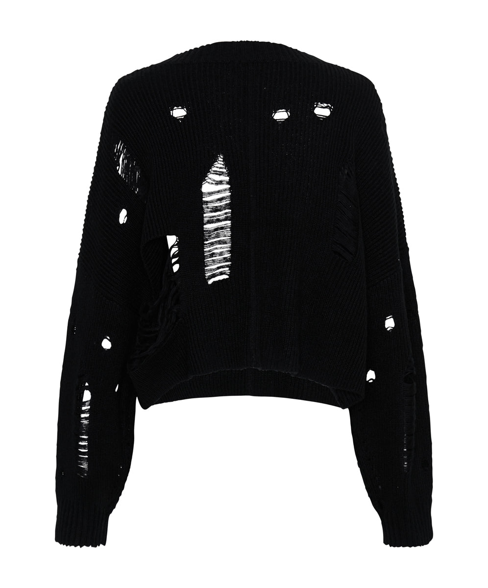 Cropped Hercules Shredded Sweater | Black