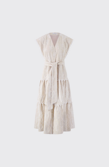 Thread Embroidered Canvas Tiered Dress | Bone