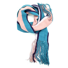 Womens | Maxy Striped Scarf with Fringes | Blue/Aubergine
