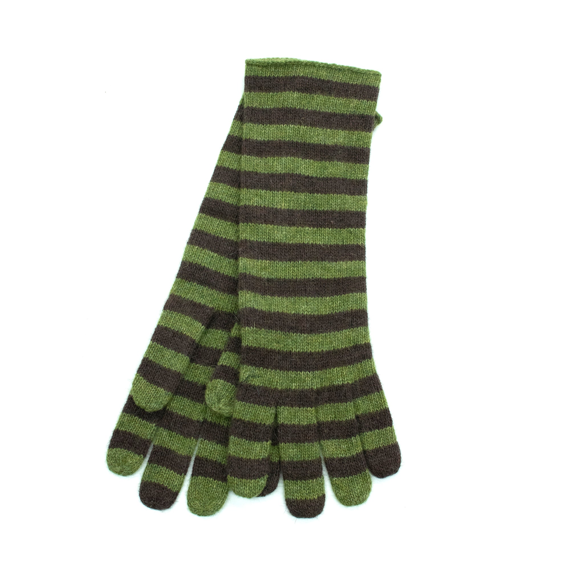 Womens | Striped Gloves | Fern/Dark Brown