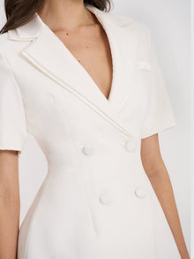 Madelina Double Breast Satin Trim Blazer Dress | White
