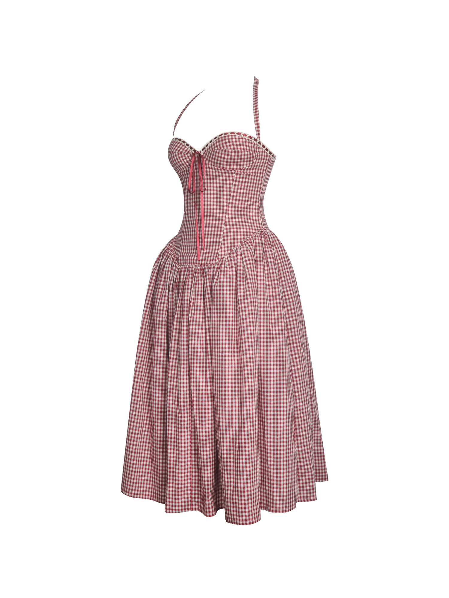 Susanna Red Cotton Gingham Drop Waist Midi Dress | Red Gingham