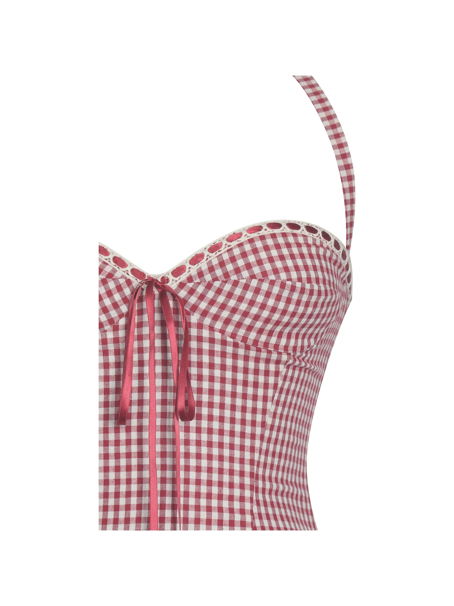 Susanna Red Cotton Gingham Drop Waist Midi Dress | Red Gingham