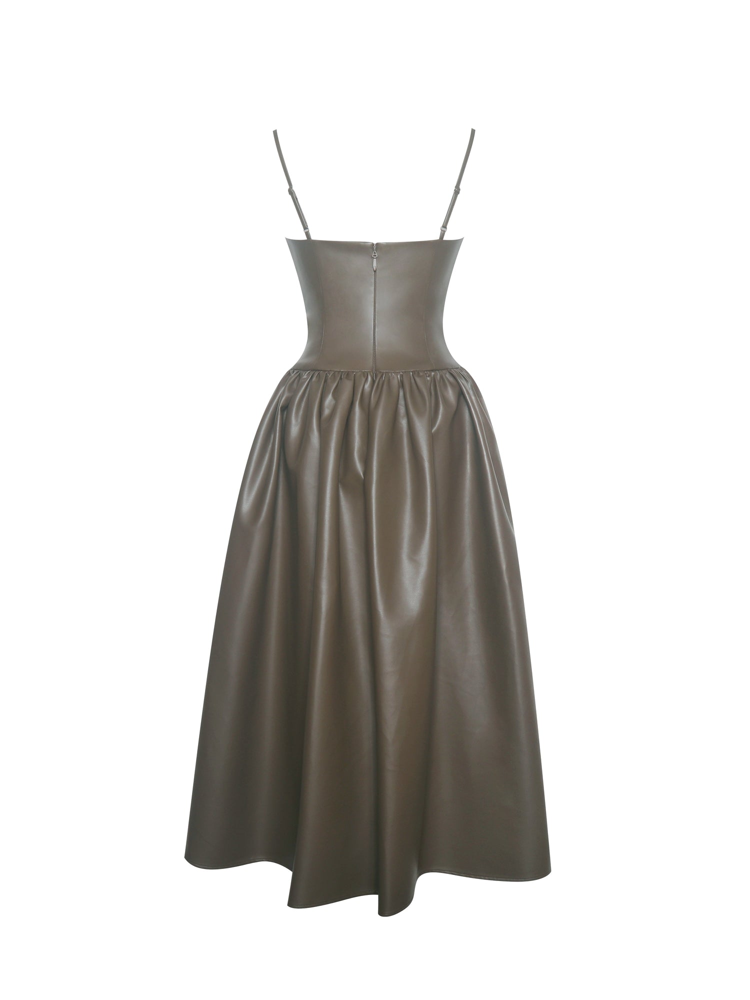 Parisia Vegan Leather Drop Waist Midi Dress | Cocoa