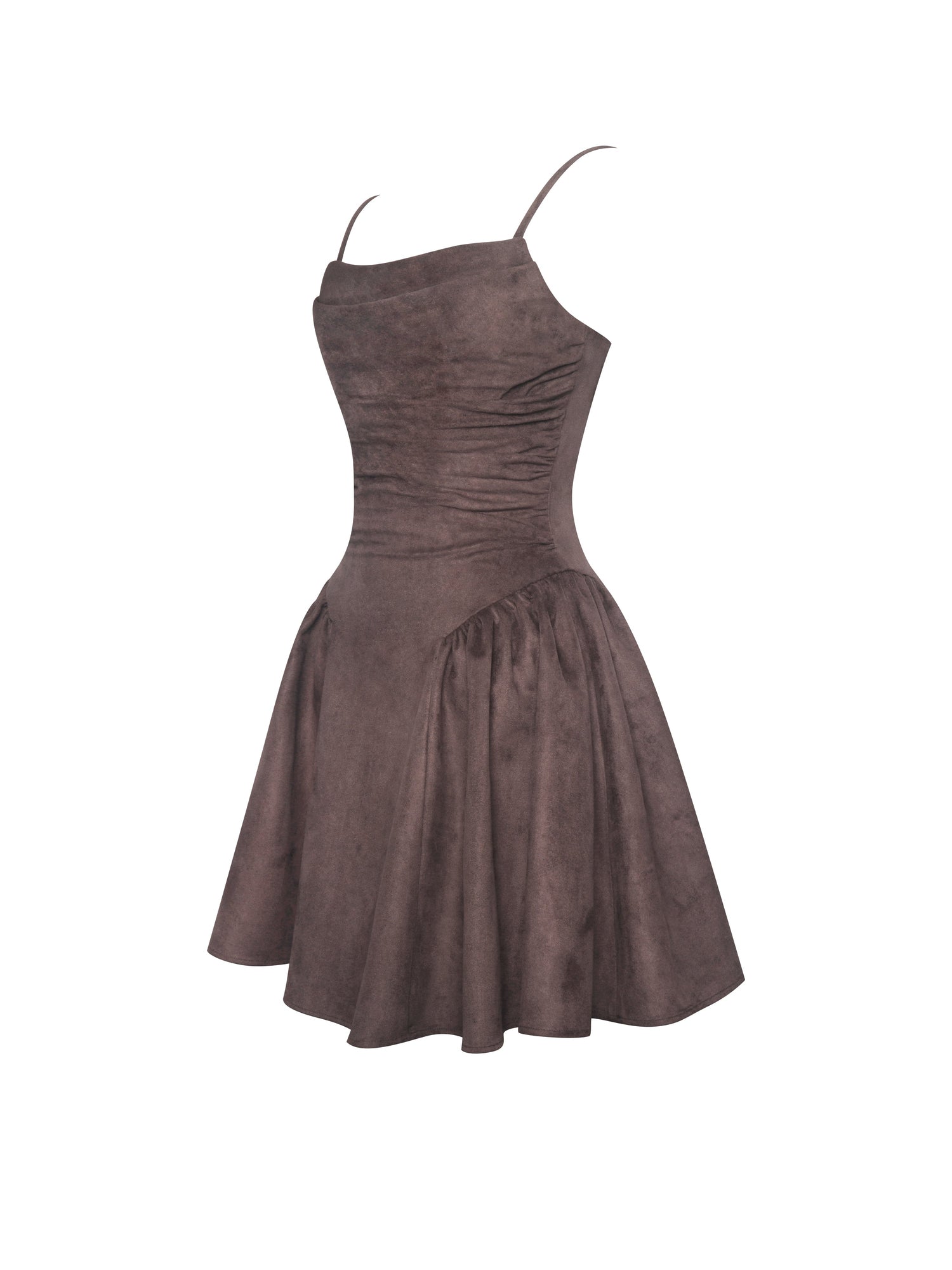 Raisa Vegan Suede Ruched Mini Dress | Mahogany
