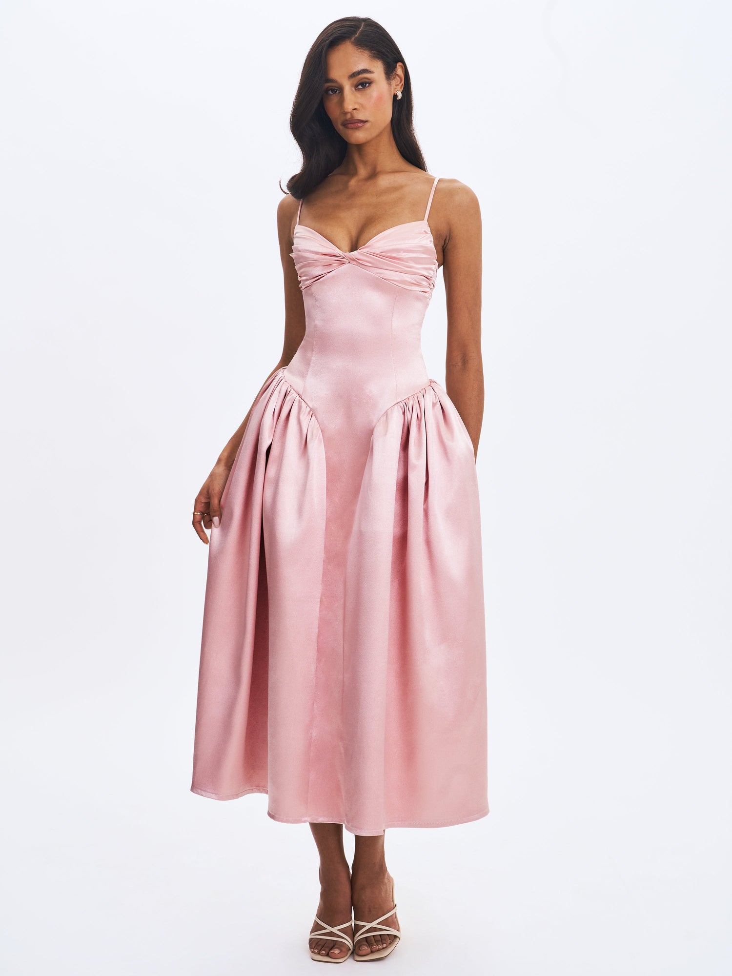 Tullia Satin Ruched Midi Dress | Dusty Rose