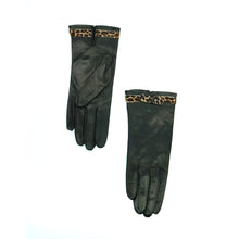 Womens | Leather Gloves with Haircalf Belt | Black/Leopard