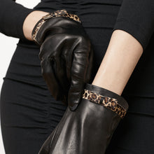 Womens | Leather Gloves with Haircalf Belt | Black/Leopard