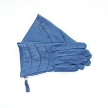 Womens | Short Quilted Leather Gloves | Dutch Blue