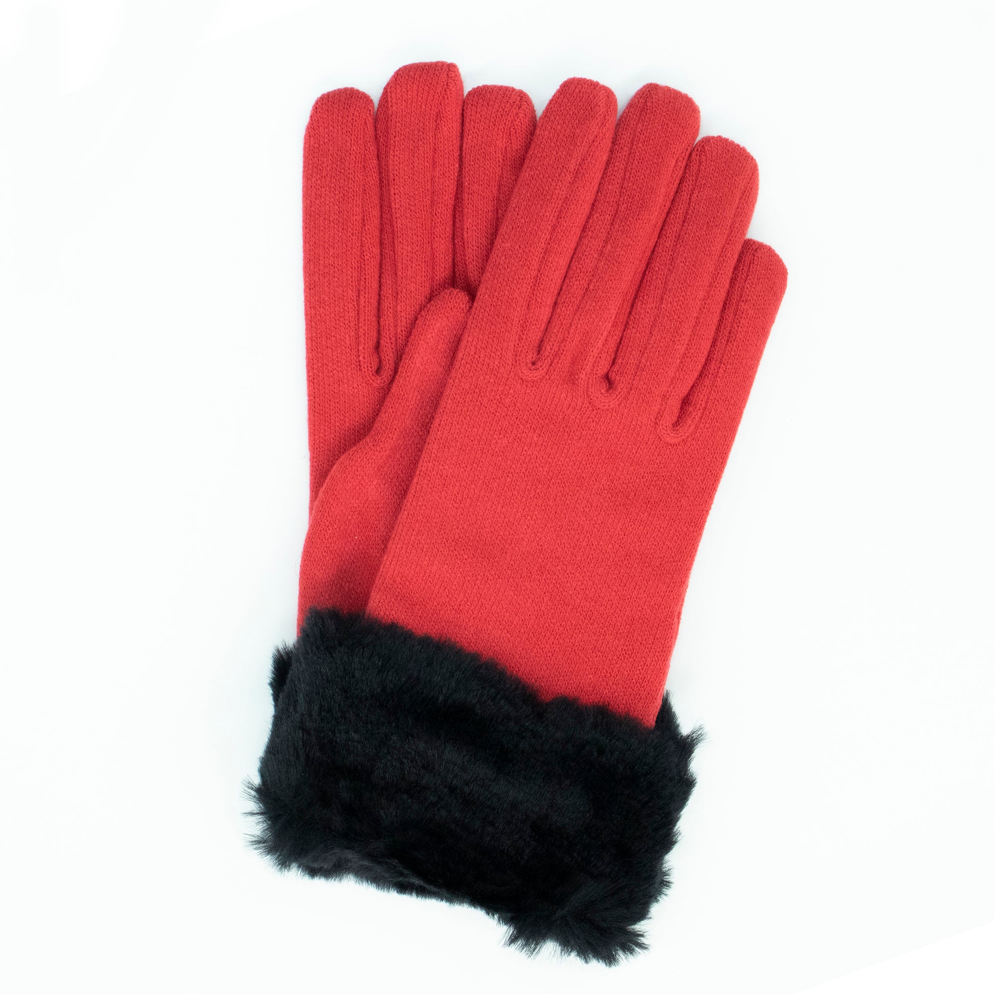 Womens | Gloves with Fur Cuff | Red/Black