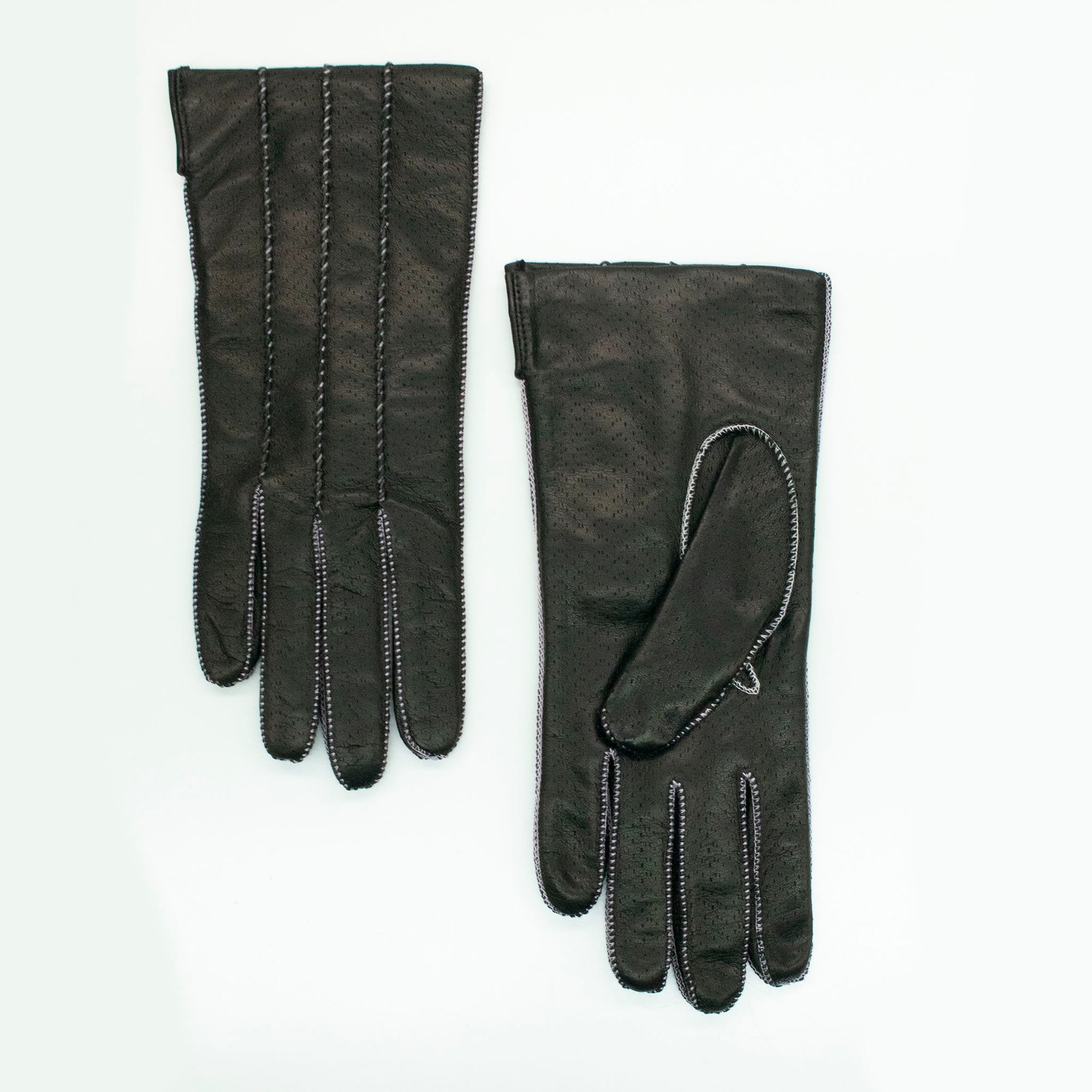 Womens | Leather Gloves with Contrast Color Stitch And Lining | Black/Silver