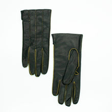 Womens | Leather Gloves with Contrast Color Stitch And Lining | Black/Yellow