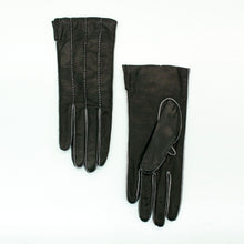 Womens | Leather Gloves with Contrast Color Stitch And Lining | Black/Wisteria