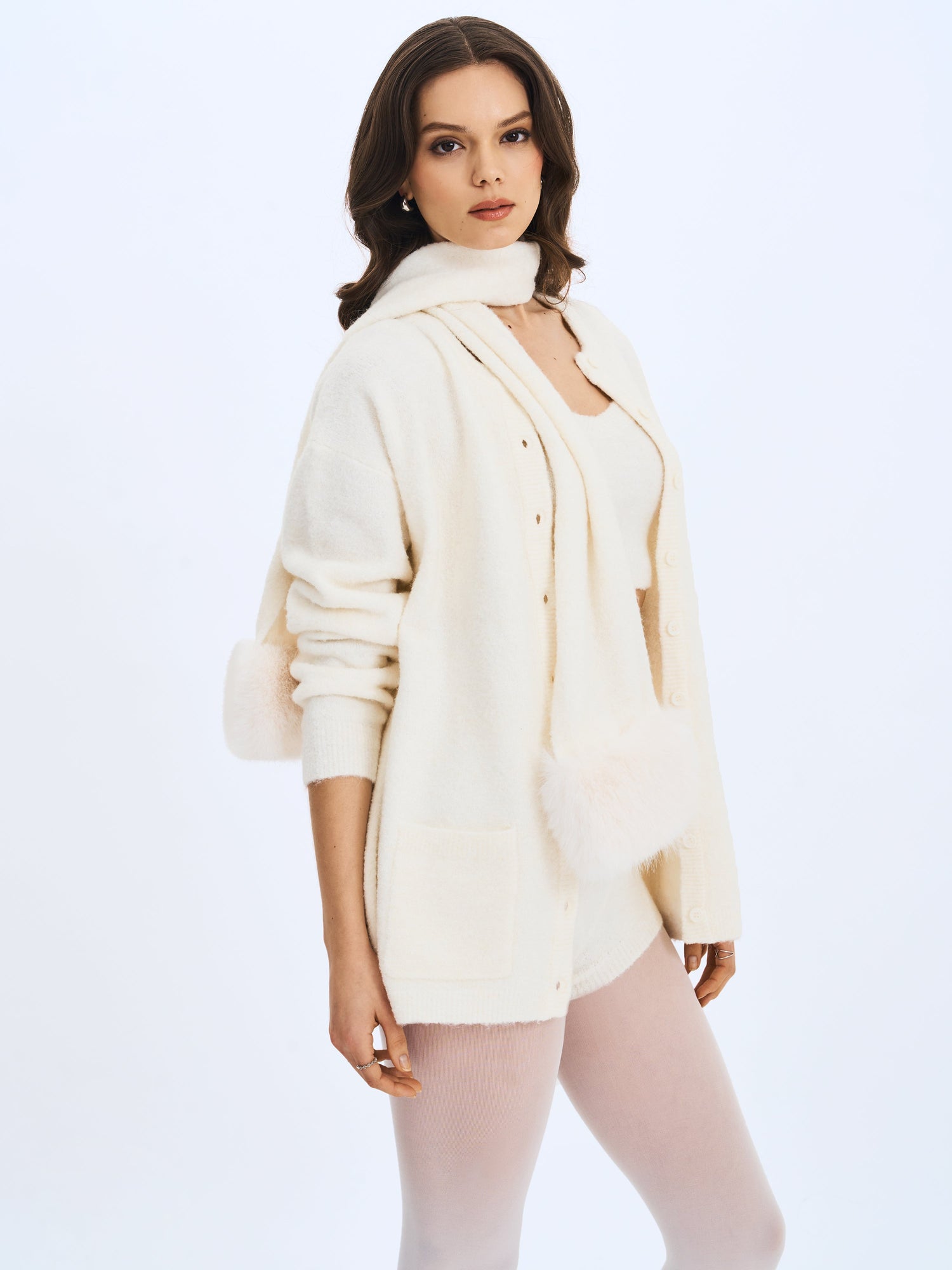 Selene Wool-Blend Ribbed Knit V-Neck Top | White