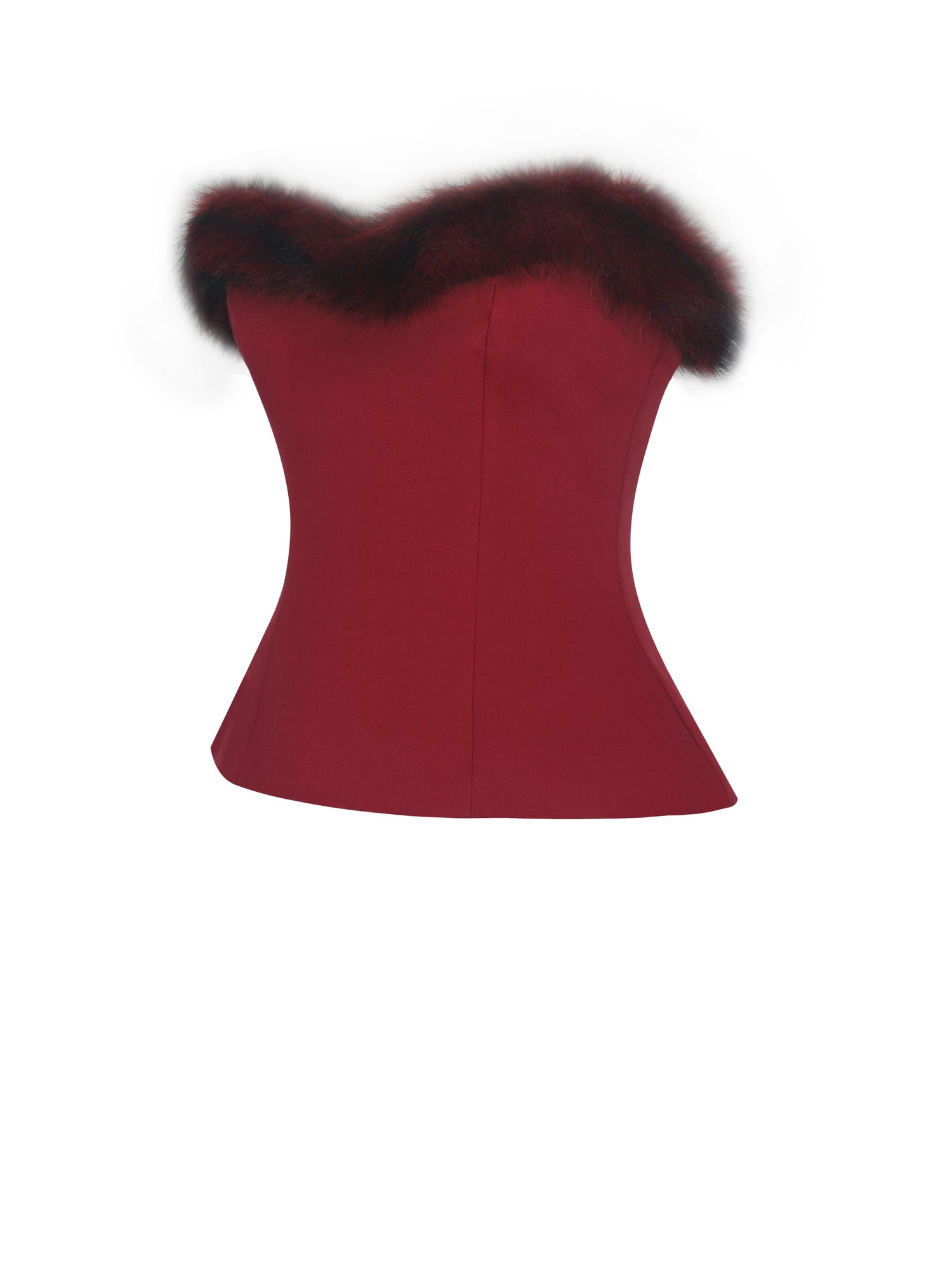 Ivette Fur-Trimmed Peplum Top | Crimson