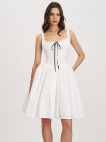 Madison Cotton Eyelet Square Neck Midi Dress | White