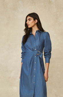 Chambray Asymmetrical Shirt Dress | Blue