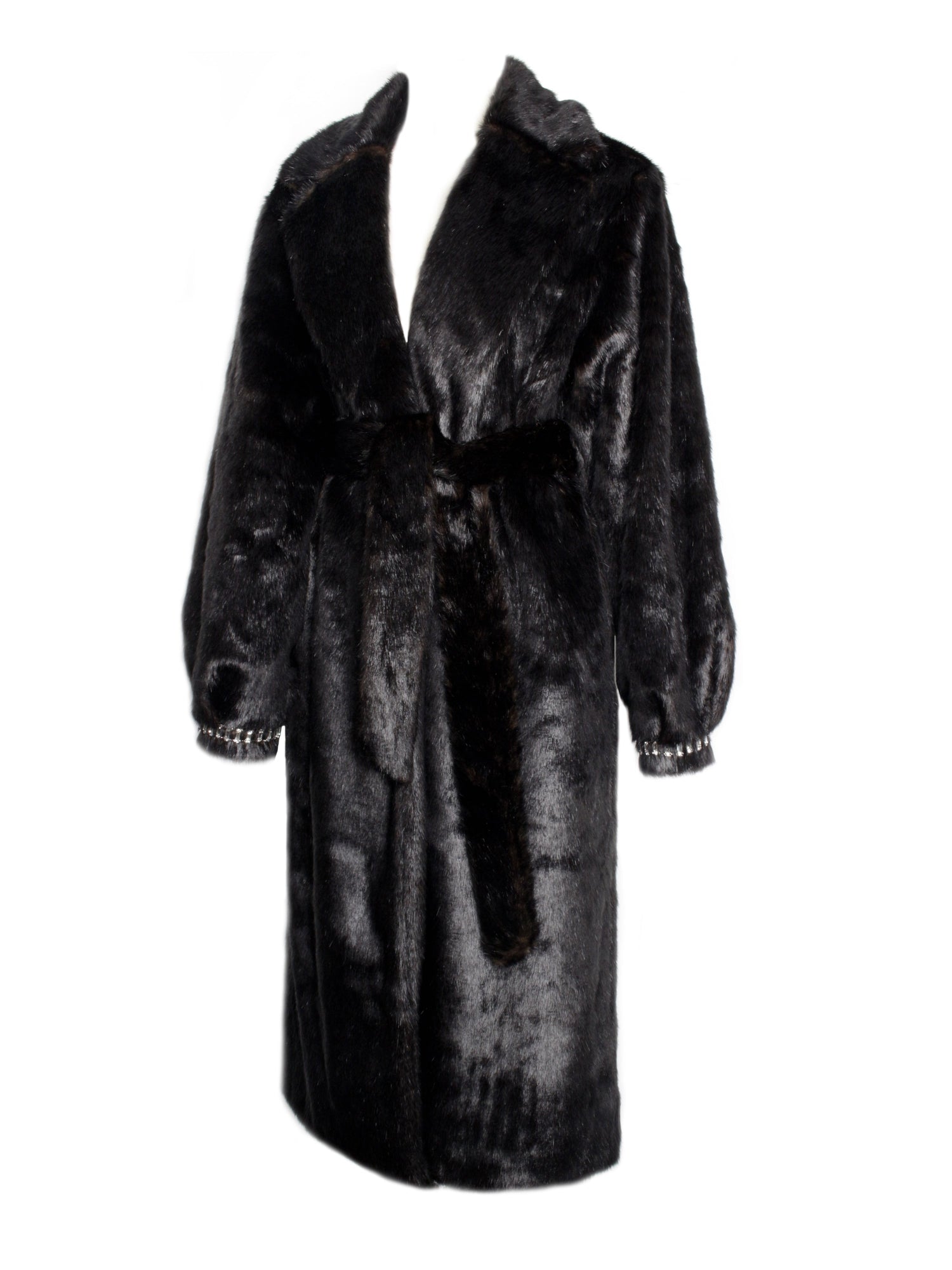 Yahia Vegan Long Faux Mink Coat | Black