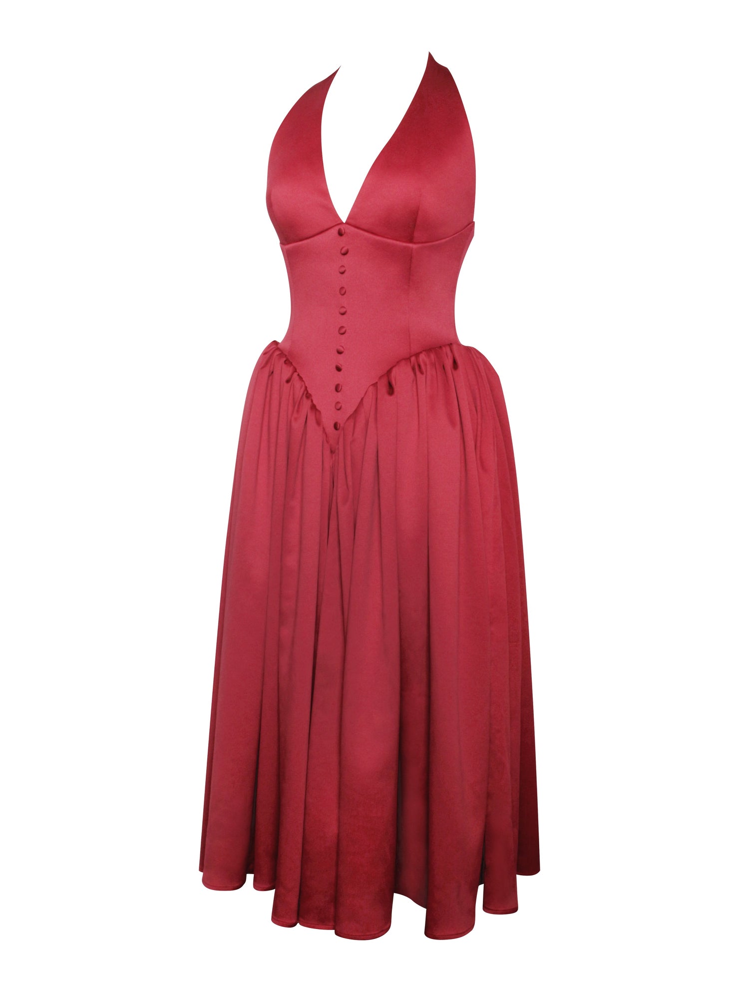 Cara Plunging Halter Backless Maxi Dress | Red