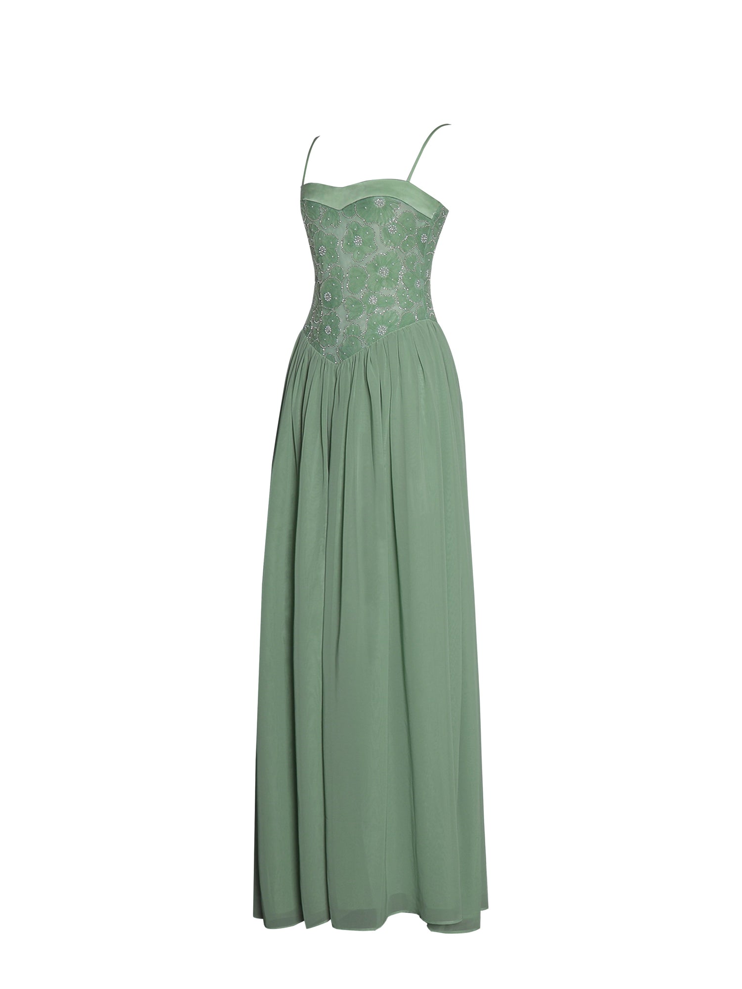 Ucille Embroidered Chiffon Maxi Dress | Sage Green