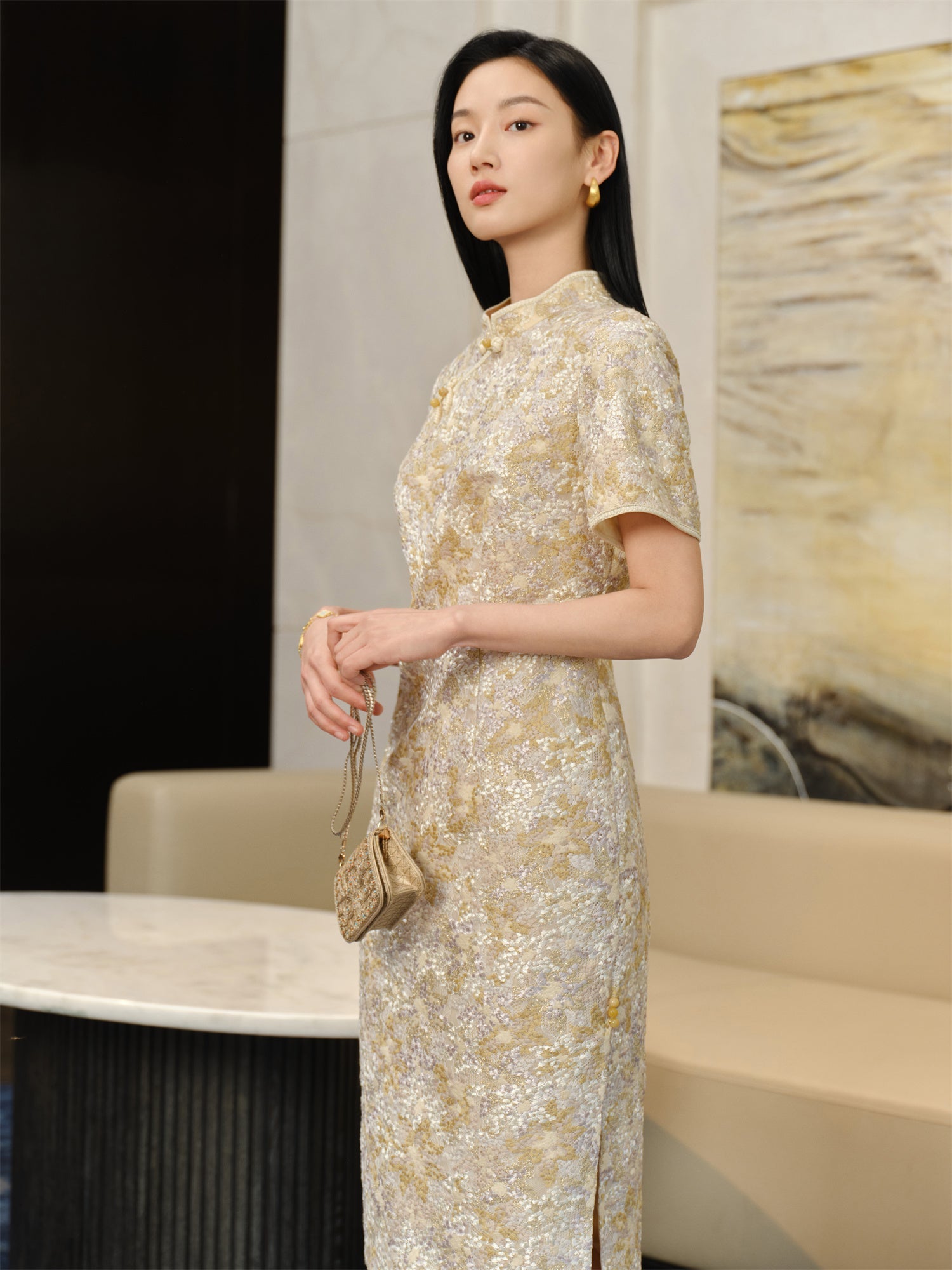 National Style Qipao Dress | Beige