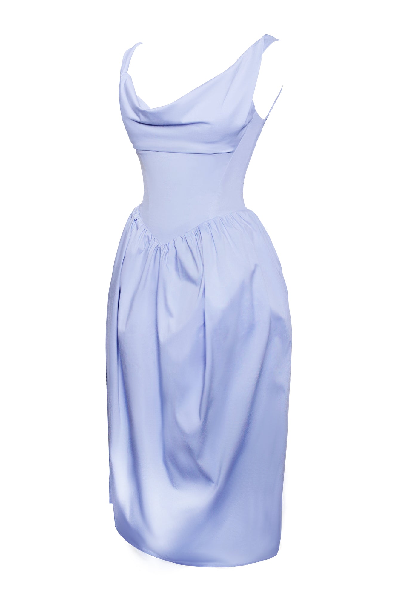 Reina Cotton Poplin Drop Waist Corset Midi Dress | Blue